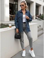 Dámska tmavomodrá džínsová košeľová bunda FashionStreet TY5689