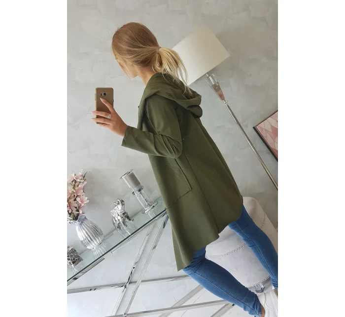 Voľne padnúca khaki bunda s kapucňou