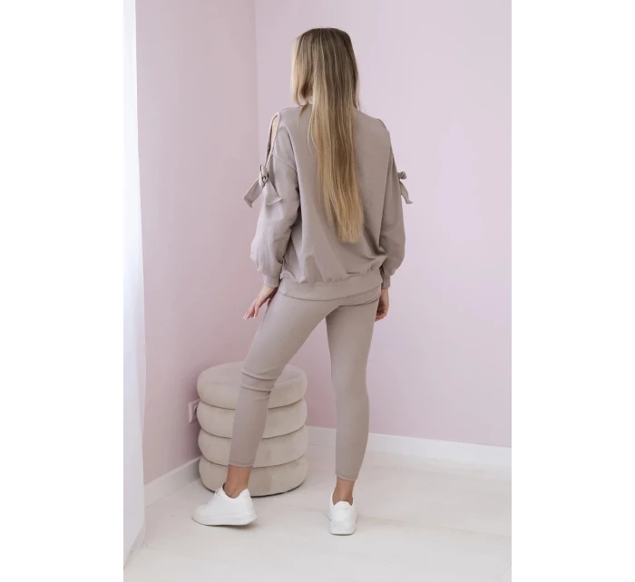 Sada mikiny s mašlí na rukávech a model 20180985 tmavě béžová - K-Fashion Sada mikiny s mašlí na rukávech a model 20180985 tmavě béžová - K-Fashion