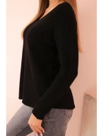 Dámsky viskózový sveter s dlhými rukávmi a okrúhlym výstrihom čierny Dámsky viskózový sveter s dlhými rukávmi a okrúhlym výstrihom čierny
