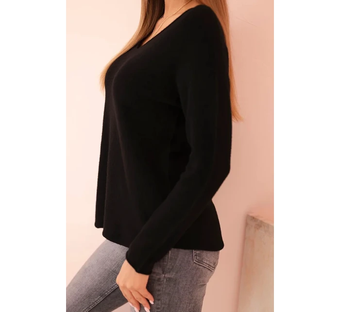 Dámsky viskózový sveter s dlhými rukávmi a okrúhlym výstrihom čierny Dámsky viskózový sveter s dlhými rukávmi a okrúhlym výstrihom čierny