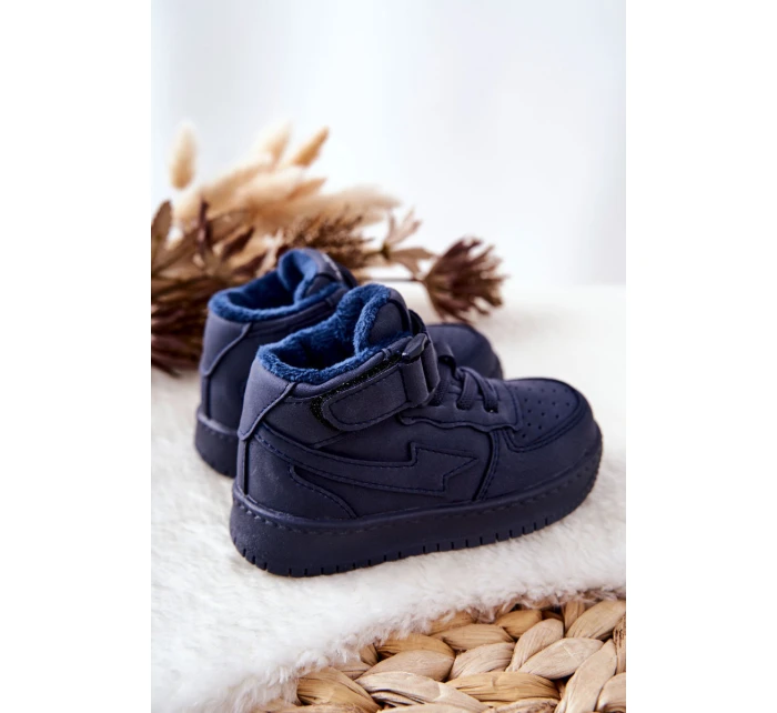 Dziecięce Ocieplane Wysokie Buty Sportowe Granatowe Clafi Dziecięce Ocieplane Wysokie Buty Sportowe Granatowe Clafi