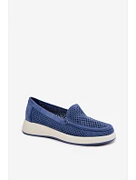 Dámské perforované mokasiny model 22069480 modré - SERGIO LEONE Dámské perforované mokasiny model 22069480 modré - SERGIO LEONE