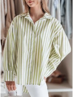 Dámske tričko nadrozmernej veľkosti s predĺženým zadným dielom SAMONE v zeleno-bielych pruhoch FashionStreet DY0460 Dámske tričko nadrozmernej veľkosti s predĺženým zadným dielom SAMONE v zeleno-bielych pruhoch FashionStreet DY0460