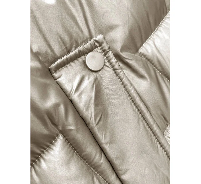 Béžová dámska vesta s kapucňou (B8171-12)