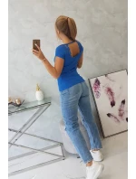 Blúzka s čipkovým výstrihom nevädze modrá