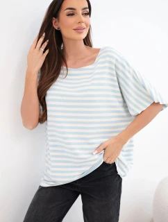 Dámská bavlněná pruhovaná halenka s krátkým rukávem modrá