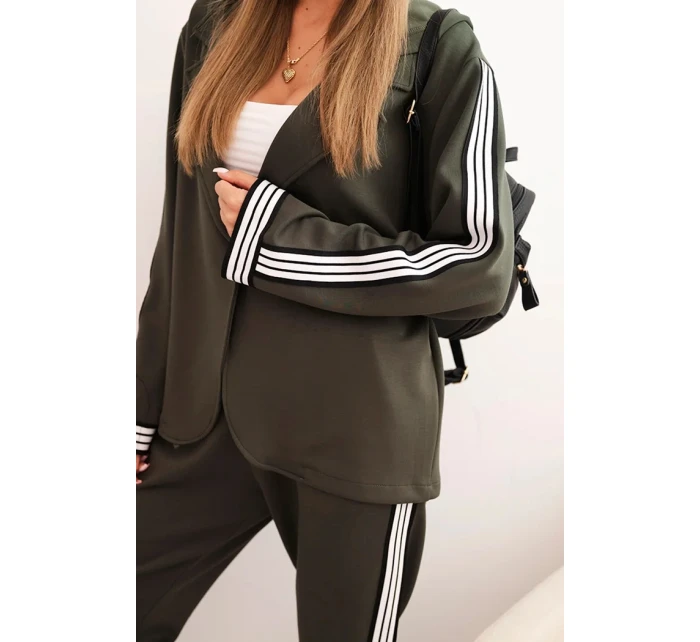 Dámsky viskózový set s lampasom a športovou bundou khaki