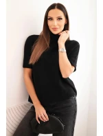Dámský svetr s krátkým rukávem volného střihu černý
