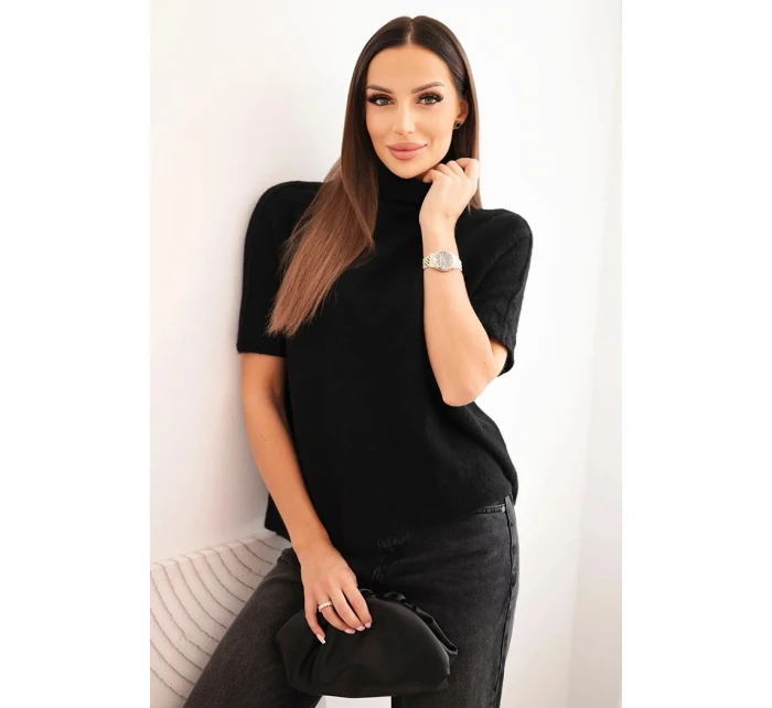 Dámský svetr s krátkým rukávem volného střihu černý