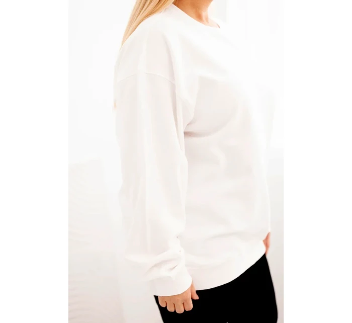 Dámske Plus veľkosť bavlnené základné kolo krku mikina biela