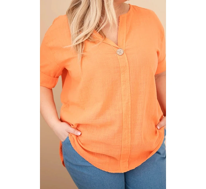 Dámská bavlněná halenka Plus Size s výstřihem na knoflíky oranžová