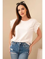 Dámská bavlněná halenka s model 22147972 rukávem béžová - K-Fashion
