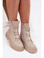 Zateplené boty pro ženy na zip z eko kůže světle béžové model 21724975 - Boto