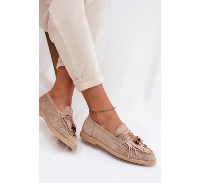 Dámské mokasíny s třásněmi a korálky Béžové Teressa