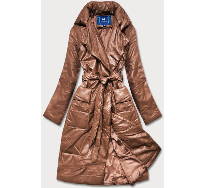 Hnedá oversize bunda z ekologickej kože (AG1-J9080)
