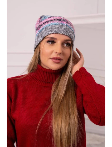 Fleecová čiapka Klaudia K255 ružová+tmavo šedá Fleecová čiapka Klaudia K255 ružová+tmavo šedá