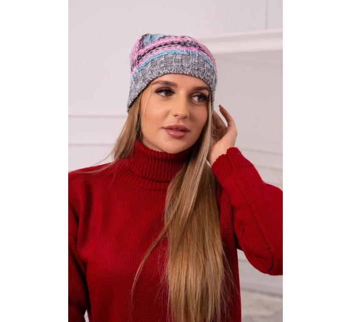 Fleecová čiapka Klaudia K255 ružová+tmavo šedá Fleecová čiapka Klaudia K255 ružová+tmavo šedá