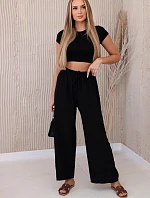 Široké nohavice do pása čierne