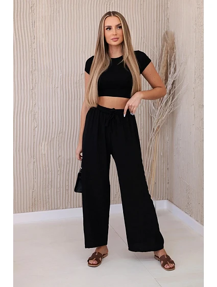 Kalhoty s širokým pasem černý Kalhoty s širokým pasem černý