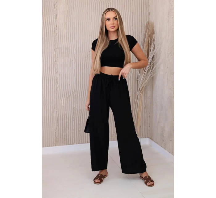 Kalhoty s širokým pasem černý Kalhoty s širokým pasem černý