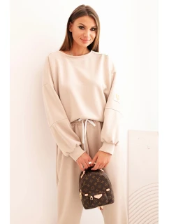 Dámska maslová súprava s voľnou mikinou a nohavicami LOVE beige