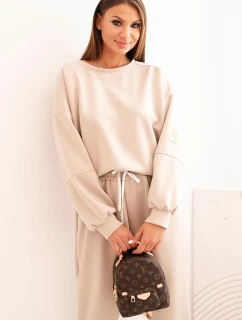 Dámský komplet model 21285327 s volnou mikinou a kalhotami s nápisem LOVE béžový - K-Fashion