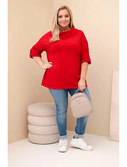 Dámská blůza Plus Size s bavlnou volného střihu s vodním výstřihem červená Dámská blůza Plus Size s bavlnou volného střihu s vodním výstřihem červená
