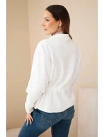 Dámská rozepínací mikina s model 21952011 a kapsami máslová ecru - K-Fashion