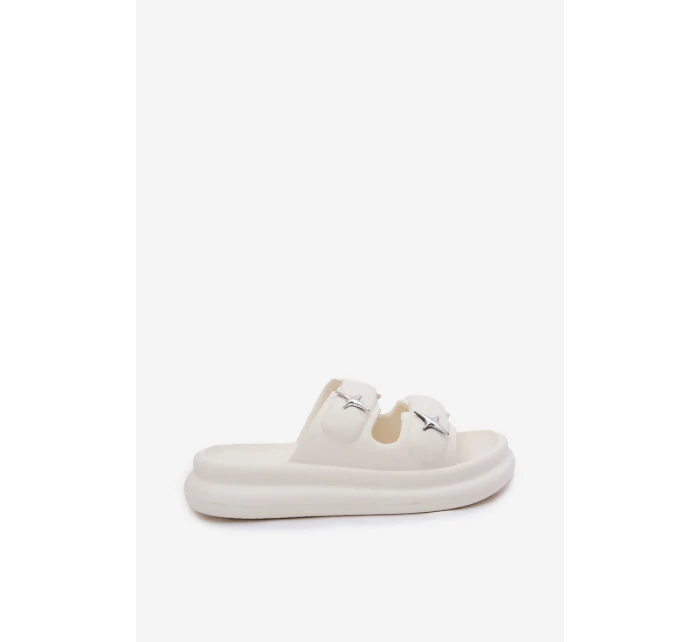 Piankowe Klapki Damskie Na Platformie Ecru Falowena Piankowe Klapki Damskie Na Platformie Ecru Falowena