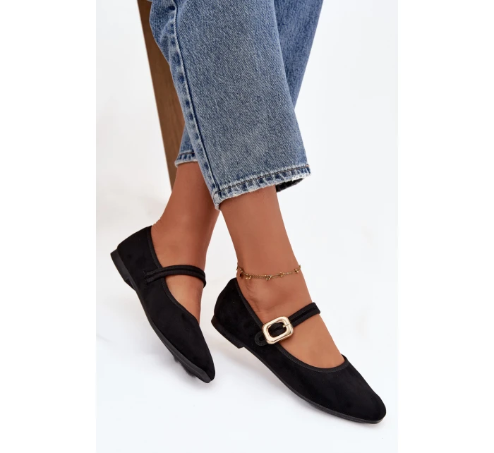 Baleríny s páskem a zlatým sponou Eko semišové Černé Adelora