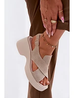 Kožené dámské sandály na platformě model 22100356 Béžové - S.Barski