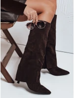 Dámské semišové kozačky s širokým svrškem hnědé Dstreet model 21992048 - FashionStreet