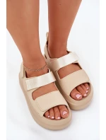Dámské sandály na platformě se suchým zipem béžové model 21696233 - Boto