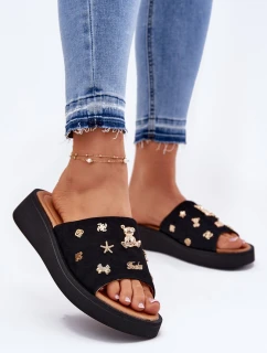 Zamszowe Klapki Damskie Z Przypinkami Vinceza 66741 Czarne