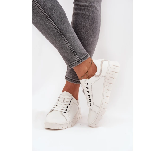 Skórzane Półbuty Damskie Ze Sznurowaniem Vinceza 41493 Białe