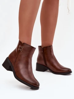 Ocieplane Botki Damskie Na Klocku Brązowe Delmira