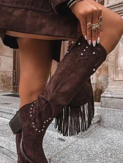 Damskie Kozaki Kowbojki Ze Zdobieniem Na Słupku Czekoladowe Darella