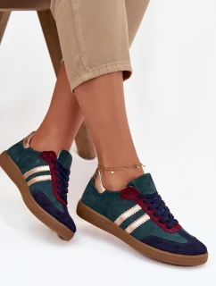 Dámske nízke semišové tenisky - fľaškovo zelená Zazoo