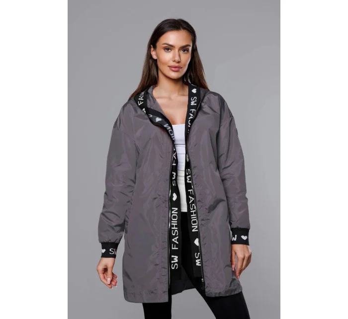 Tmavosivá tenká dámska bunda s ozdobnou lemovkou (B8145-9)