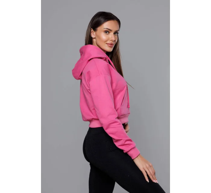 Krátká růžová tepláková mikina s kapucí model 18378833 - J.STYLE Krátká růžová tepláková mikina s kapucí model 18378833 - J.STYLE