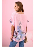 Dámská bavlněná košile s model 22020965 a květinami bonbónově růžová - K-Fashion
