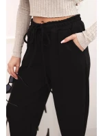 Elegantní dámské kalhoty s vysokým pasem a vázáním v pase černé