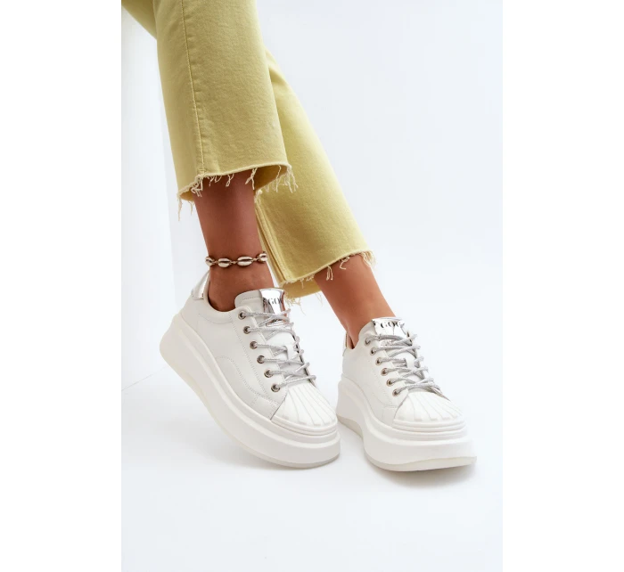 Dámské kožené tenisky na platformě GOE NN2N4033 Bílé