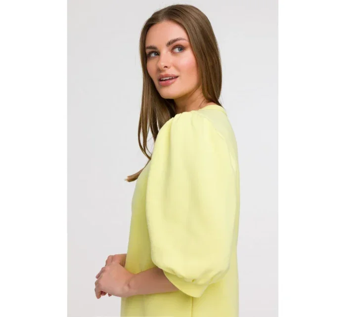 B291 Šaty áčkového strihu s rukávmi - citrón