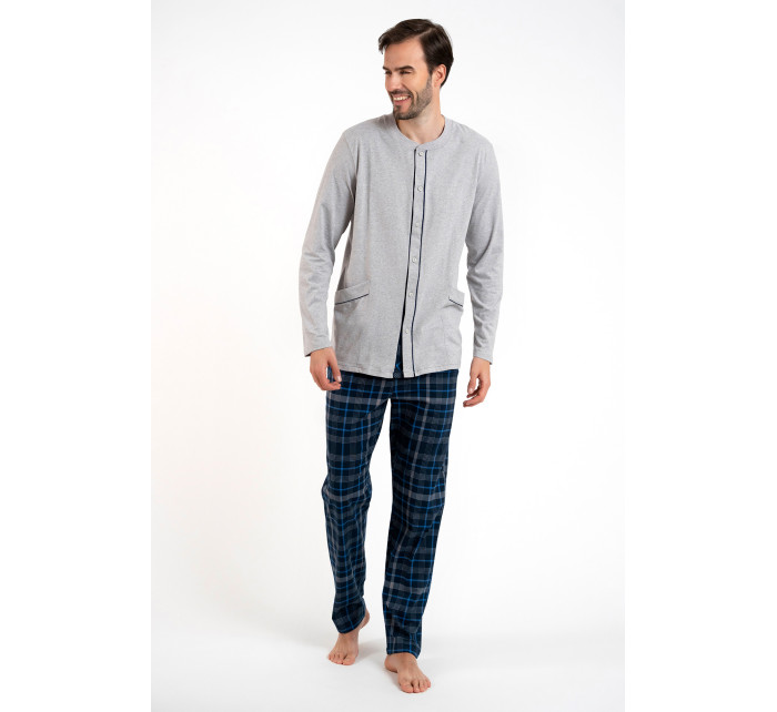 Pánske pyžamo Jakub, dlhý rukáv, dlhé nohavice - melange/print