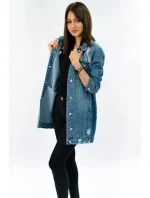 Dlhá svetlo modrá dámska džínsová oversize bunda (X-761)
