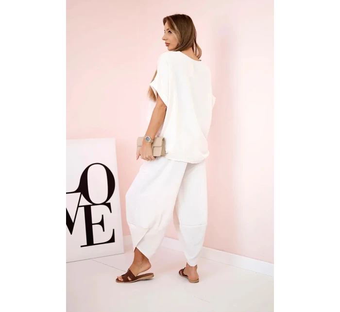 Viskózová blúzka + nohavice béžová