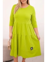 Dámská bavlněná model 22028117 Plus Size s volány a ohrnutým rukávem pistáciová - K-Fashion