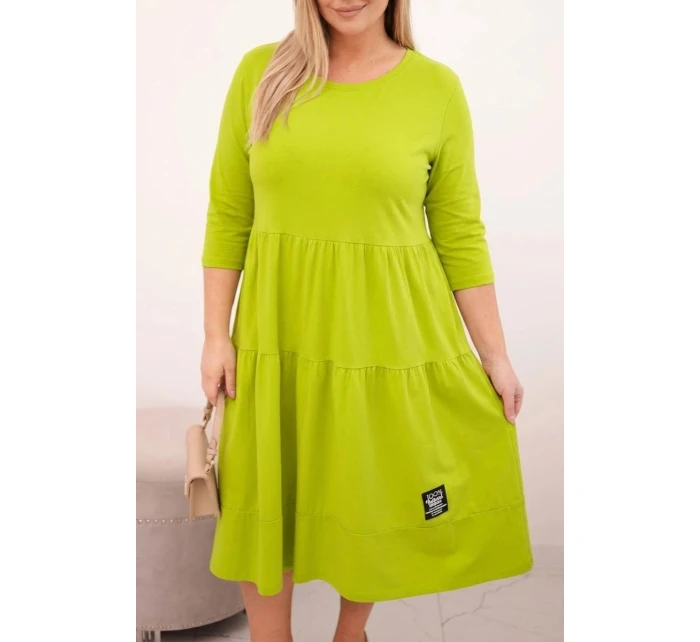 Dámská bavlněná model 22028117 Plus Size s volány a ohrnutým rukávem pistáciová - K-Fashion